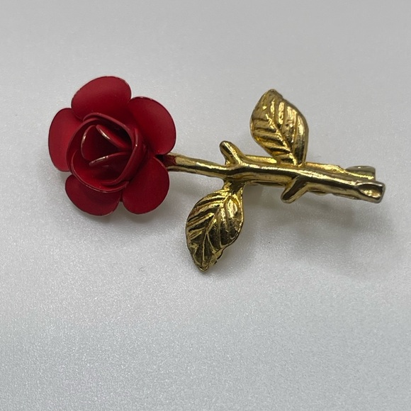 “Tale as Old as Time” Gold and Red Rose Brooch and Bracelet Costume Bundle - Picture 4 of 4